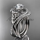 14kt white gold diamond celtic trinity knot wedding ring, engagement set CT7320S