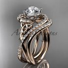 14kt rose gold diamond celtic trinity knot wedding ring, engagement set CT7320S