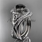 14kt white gold diamond celtic trinity knot engagement set with a Black Diamond center stone CT7320S
