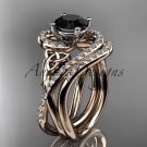 14kt rose gold diamond celtic trinity knot engagement set with a Black Diamond center stone CT7320S