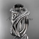 Platinum  diamond celtic trinity knot engagement set with a Black Diamond center stone CT7320S
