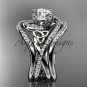 14kt white gold diamond celtic trinity knot engagement ring with double matching band CT7320S