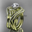 14kt yellow gold diamond celtic trinity knot engagement ring with double matching band CT7320S