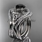 14kt white gold diamond celtic trinity knot wedding ring,Black Diamond,double matching band CT7320S