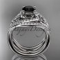 14kt white gold diamond celtic trinity knot wedding ring,Black Diamond,double matching band CT7320S