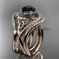 14kt rose gold diamond celtic trinity knot wedding ring,Black Diamond,double matching band CT7320S