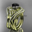 14kt yellow gold diamond celtic trinity knot wedding ring,Black Diamond,double matching band CT7320S