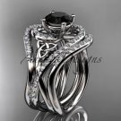 Platinum diamond celtic trinity knot wedding ring,Black Diamond,double matching band CT7320S