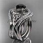 Platinum diamond celtic trinity knot wedding ring,Black Diamond,double matching band CT7320S