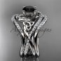 Platinum diamond celtic trinity knot wedding ring,Black Diamond,double matching band CT7320S