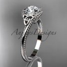 14kt white gold celtic trinity knot engagement ring with a Moissanite center stone CT7322