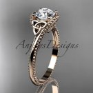 14kt rose gold celtic trinity knot engagement ring with a Moissanite center stone CT7322
