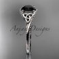 14kt white gold celtic trinity knot engagement ring with a Black Diamond center stone CT7322