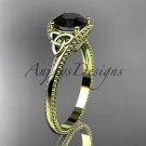14k yellow gold celtic trinity knot engagement ring with a Black Diamond center stone CT7322