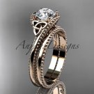 14kt rose gold celtic trinity knot wedding ring, engagement set CT7322S