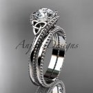 14kt white gold celtic trinity knot engagement set with a Moissanite center stone CT7322