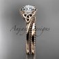 14kt rose gold celtic trinity knot engagement set with a Moissanite center stone CT7322