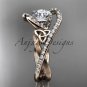 14kt rose gold diamond celtic trinity knot engagement ring with a Moissanite center stone CT7369