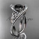 14kt white gold diamond celtic trinity knot engagement ring with a Black Diamond center stone CT7369