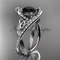 14kt white gold diamond celtic trinity knot engagement ring with a Black Diamond center stone CT7369