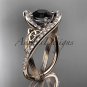 14kt rose gold diamond celtic trinity knot engagement ring with a Black Diamond center stone CT7369