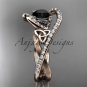 14kt rose gold diamond celtic trinity knot engagement ring with a Black Diamond center stone CT7369