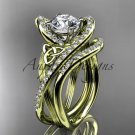 14kt yellow gold diamond celtic trinity knot engagement set with a Moissanite center stone CT7369S