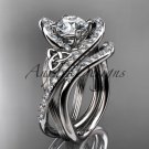 Platinum  diamond celtic trinity knot engagement set with a Moissanite center stone CT7369S