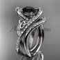14kt white gold diamond celtic trinity knot engagement set with a Black Diamond center stone CT7369S