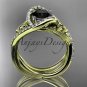 14k yellow gold diamond celtic trinity knot engagement set with a Black Diamond center stone CT7369S