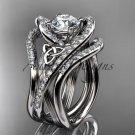 14kt white gold diamond celtic trinity knot engagement ring with double matching band CT7369S