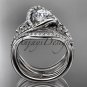 14kt white gold diamond celtic trinity knot engagement ring with double matching band CT7369S