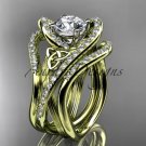 14kt yelow gold diamond celtic trinity knot engagement ring with double matching band CT7369S
