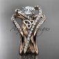 14kt rose gold diamond celtic trinity knot wedding ring ,Moissanite , double matching band CT7369S