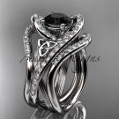 14kt white gold diamond celtic trinity knot wedding ring, Black Diamond,double matching band CT7369S