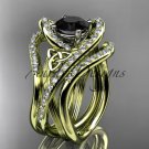 14k yellow gold diamond celtic trinity knot wedding ring, Black Diamond,double matching band CT7369S