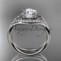 14kt white gold diamond celtic trinity knot engagement ring with a Moissanite center stone CT7390