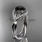 14kt white gold diamond celtic trinity knot engagement ring with a Black Diamond center stone CT7390