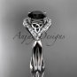14kt white gold diamond celtic trinity knot engagement ring with a Black Diamond center stone CT7390