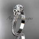 14kt white gold diamond celtic trinity knot engagement ring with a Moissanite center stone CT7391