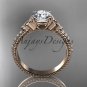 14kt rose gold diamond celtic trinity knot engagement ring with a Moissanite center stone CT7391