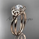 14kt rose gold diamond celtic trinity knot wedding  ring with a Moissanite center stone CT7330