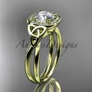 14kt yellow gold diamond celtic trinity knot wedding  ring with a Moissanite center stone CT7330