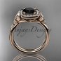 14kt rose gold diamond celtic trinity knot engagement ring with a Black Diamond center stone CT7330