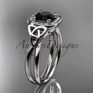 Platinum diamond celtic trinity knot wedding ring with a Black Diamond center stone CT7330