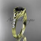 14kt yellow gold diamond celtic trinity knot wedding ring with a Black Diamond center stone CT7333