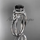 14kt white gold diamond celtic trinity knot wedding ring with a Black Diamond center stone CT7373