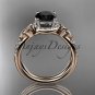 14kt rose gold diamond celtic trinity knot wedding ring with a Black Diamond center stone CT7373