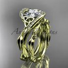 14k yellow gold celtic trinity knot engagement set with "Forever One" Moissanite center stone CT764S