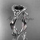 Platinum  celtic trinity knot engagement ring with Black Diamond center stone CT764